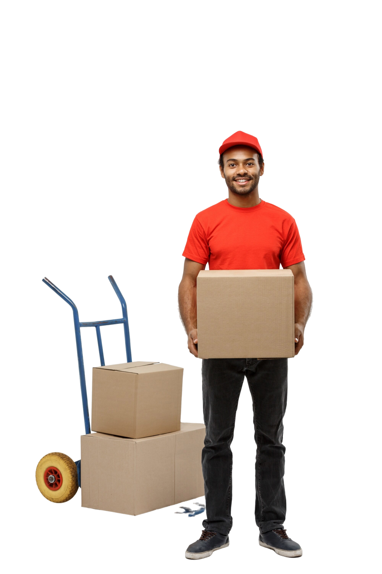 delivery-concept-portrait-handsome-african-american-delivery-man-courier-pushing-hand-truck-with-stack-boxes-isolated-grey-studio-background-copy-space